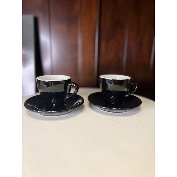 Black Nuova Point Italy Espresso/Cappuccino Cups Saucers Set of 2 Ceramic - Picture 2 of 3